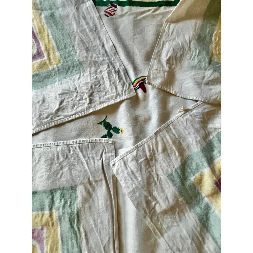 Southwestern Tablecloth 63” x 49” VTG With Red Green Yellow & Blue Stripes - Picture 16 of 16